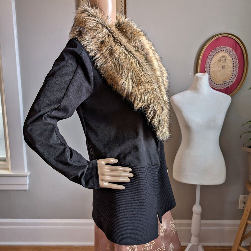 INC Knit Cardigan Sweater Faux Suede Fur Open Knit Size Large - Picture 3 of 10